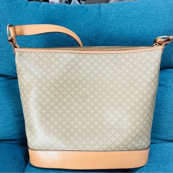 Celine Paris M14 Italy Macadam pattern PVC Razor Beige Leather Shoulder bag - Picture 7 of 16